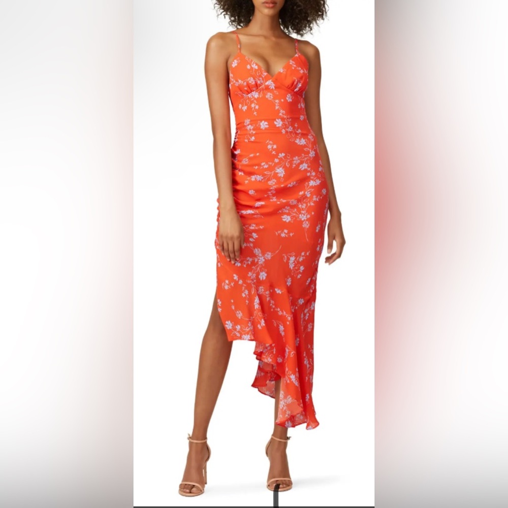 NICHOLAS Triangle Top Slip Dress Asymmetrical Red 100% Silk V Neck